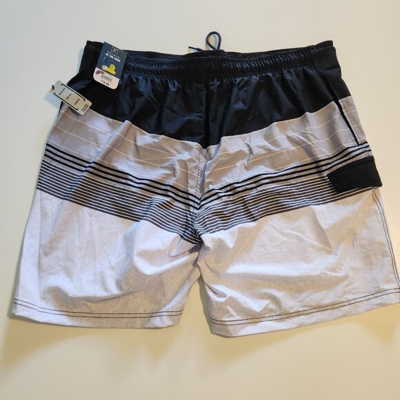 George At The Knee Swim Trunks Grey Black Striped Mens 2XL (44-46) NEW‎ NWT - Picture 2 of 12